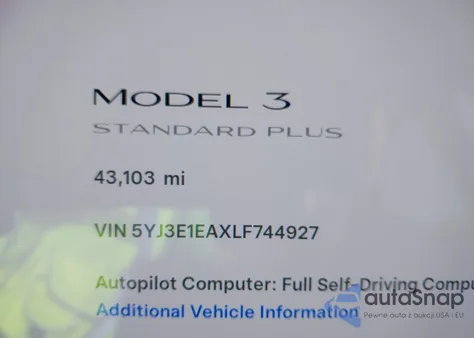 2020 Tesla Model 3 Standard Range Plus Rear-Wheel Drive/Standard Range Rear-Wheel Drive from USA, damaged, VIN 5YJ3E1EAXLF744927